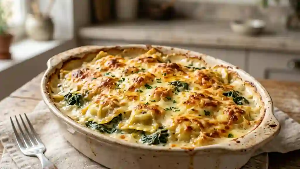 Ravioles gratinées aux épinards et crème onctueuse - Photo de présentation