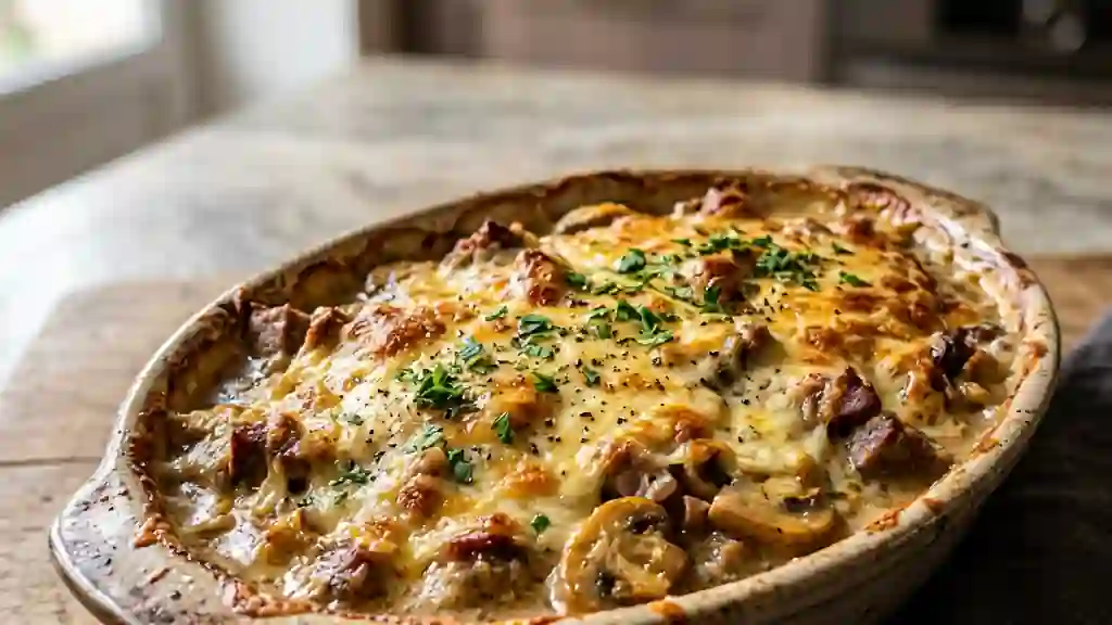 Gratin fondant de viande aux champignons - Photo de présentation