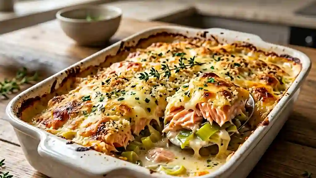 Saumon fondant et poireaux gratinés à la crème - Photo de présentation