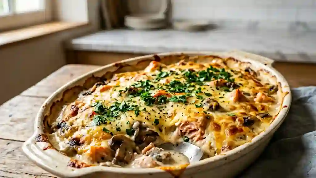 Gratin Crémeux Saumon Fumé et Champignons - Photo de présentation