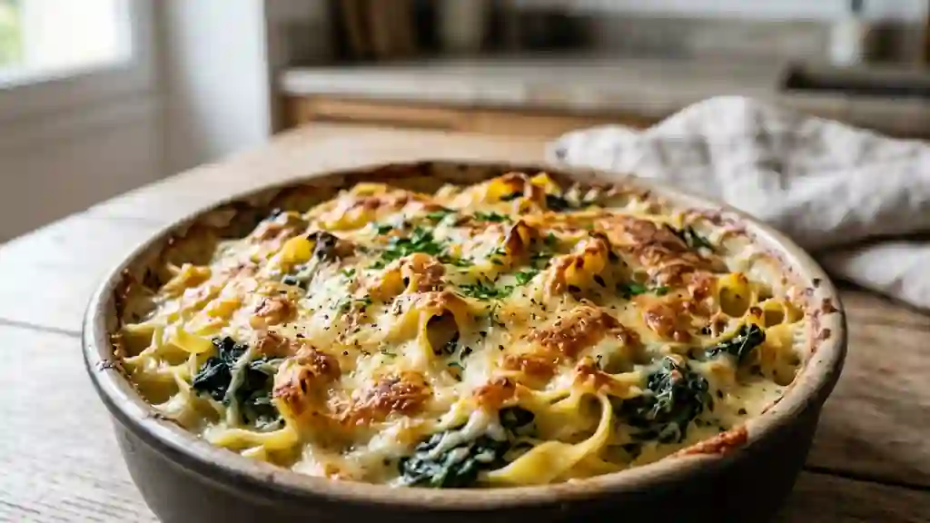 Gratin de tagliatelles fondantes aux épinards - Photo de présentation
