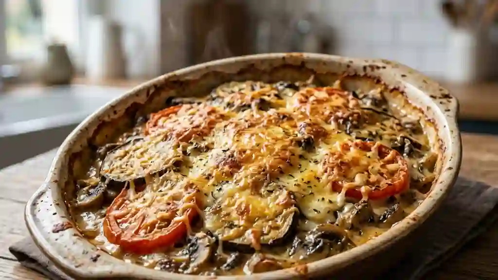 Gratin onctueux aubergines et champignons - Photo de présentation