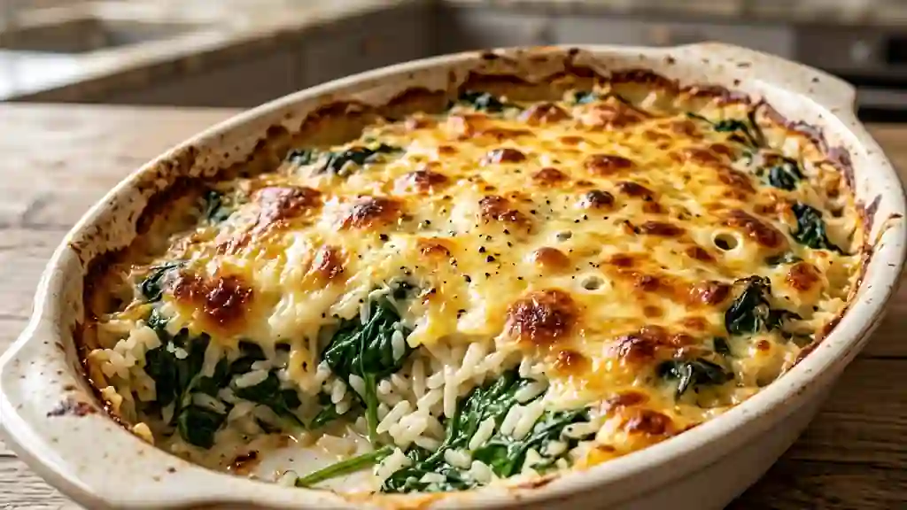 Gratin d'épinards au riz fondant et doré - Photo de présentation