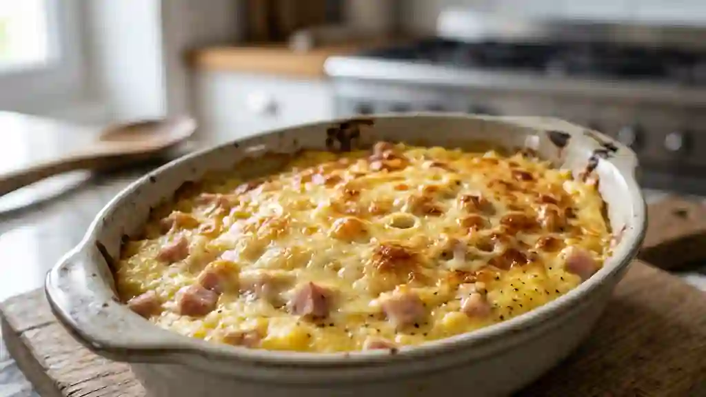 Polenta crémeuse gratinée au jambon et fromage - Photo de présentation