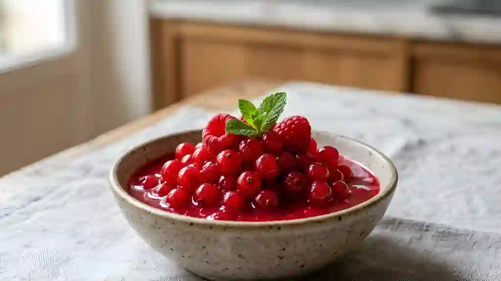 Groseilles fraîches et coulis de framboise - Photo de présentation