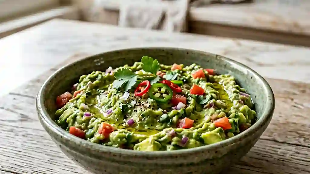 Guacamole crémeux à l'huile d'olive - Photo de présentation