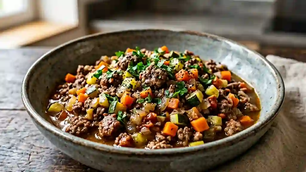 Poêlée de bœuf haché et légumes fondants - Photo de présentation