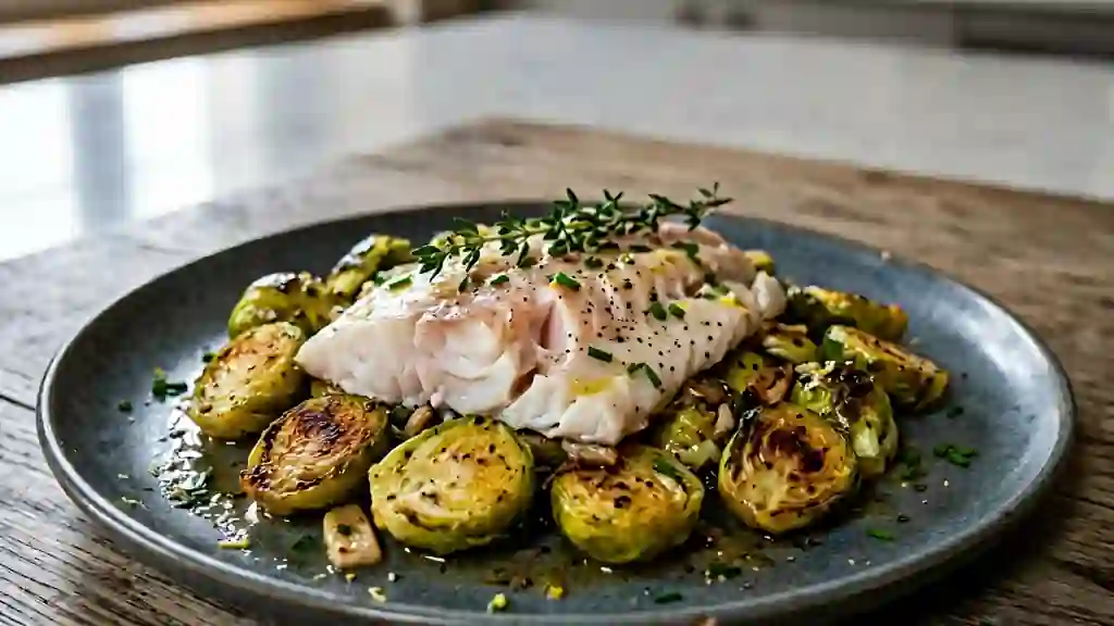 Haddock fondant et choux de Bruxelles rôtis - Photo de présentation