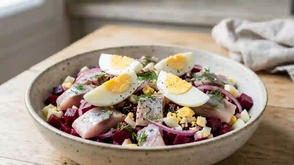 Salade scandinave hareng, betterave et œuf - Photo de présentation