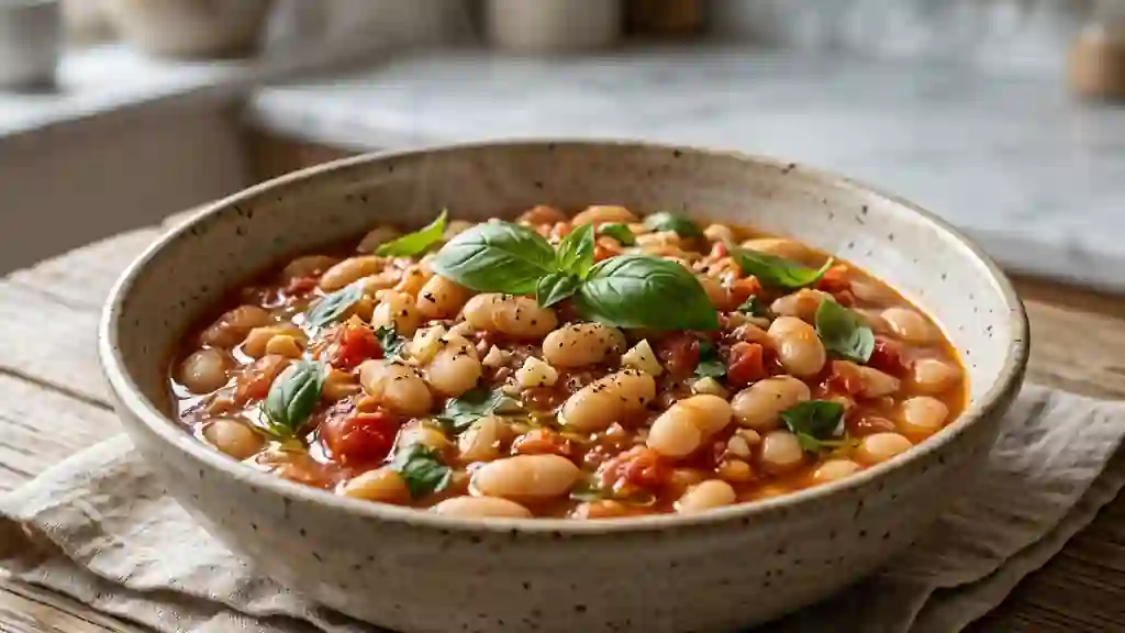 Haricots blancs fondants à la tomate et basilic - Photo de présentation