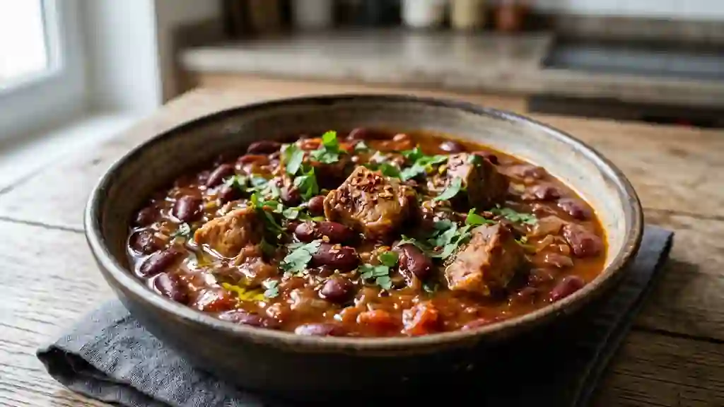 Poêlée de haricots rouges au porc épicé - Photo de présentation