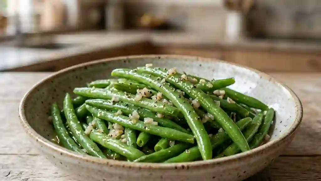 Haricots verts croquants à la moutarde fine - Photo de présentation
