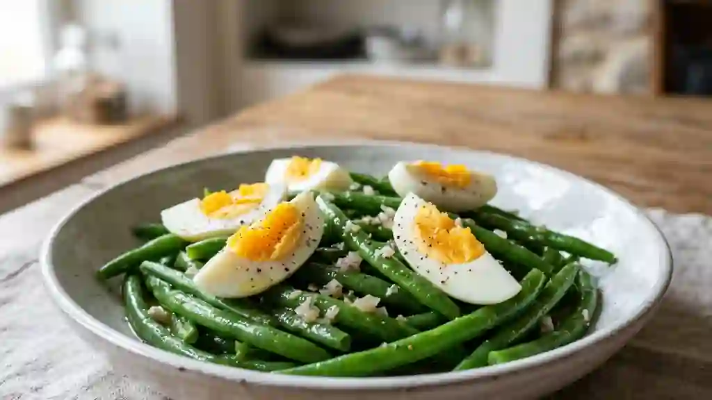 Haricots verts croquants et œufs mimosa - Photo de présentation