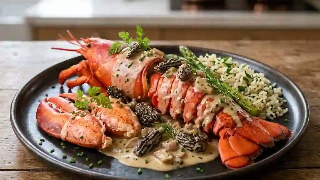 Homard nacré et sa réduction aux morilles - Photo de présentation
