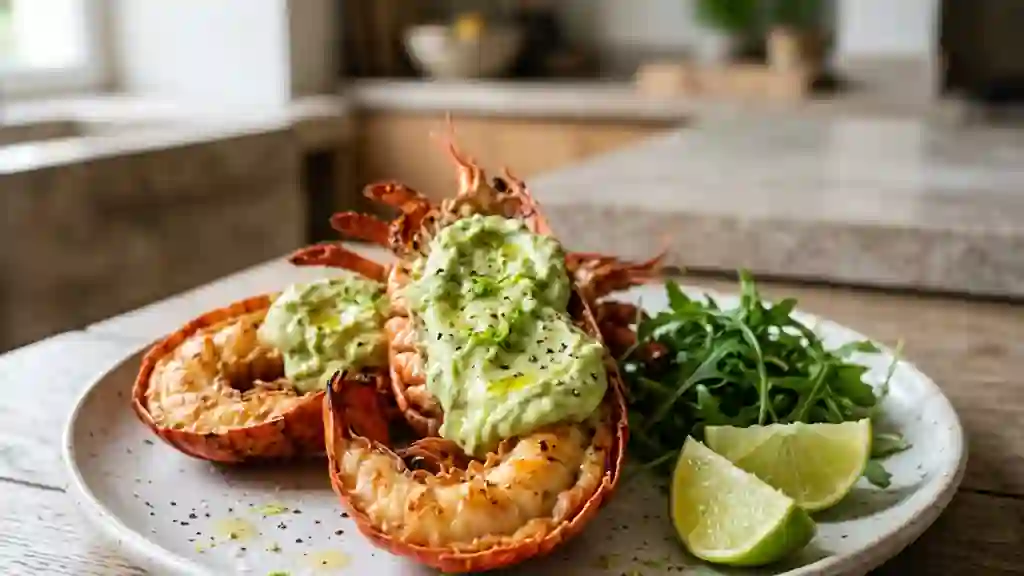 Homards rôtis, crème d'avocat fondante au citron - Photo de présentation