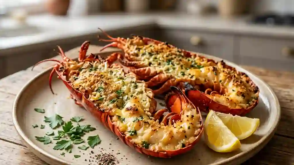 Homards gratinés au parmesan et beurre d'ail - Photo de présentation