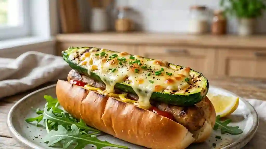 Hot-dog veggie : courgette fondante et gratinée - Photo de présentation
