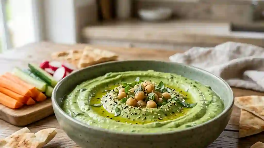 Houmous onctueux au basilic frais - Photo de présentation