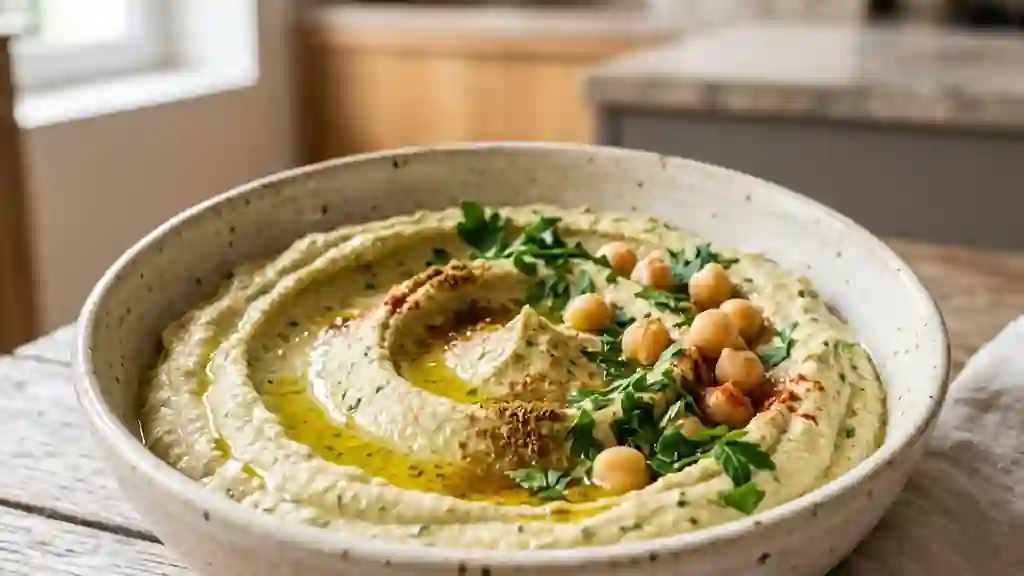 Houmous crémeux au persil frais - Photo de présentation