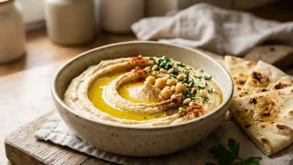 Houmous onctueux au cumin et tahini - Photo de présentation