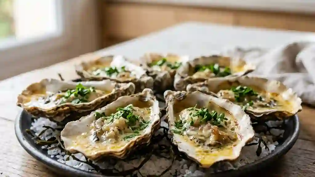 Huîtres gratinées au beurre d'échalote - Photo de présentation