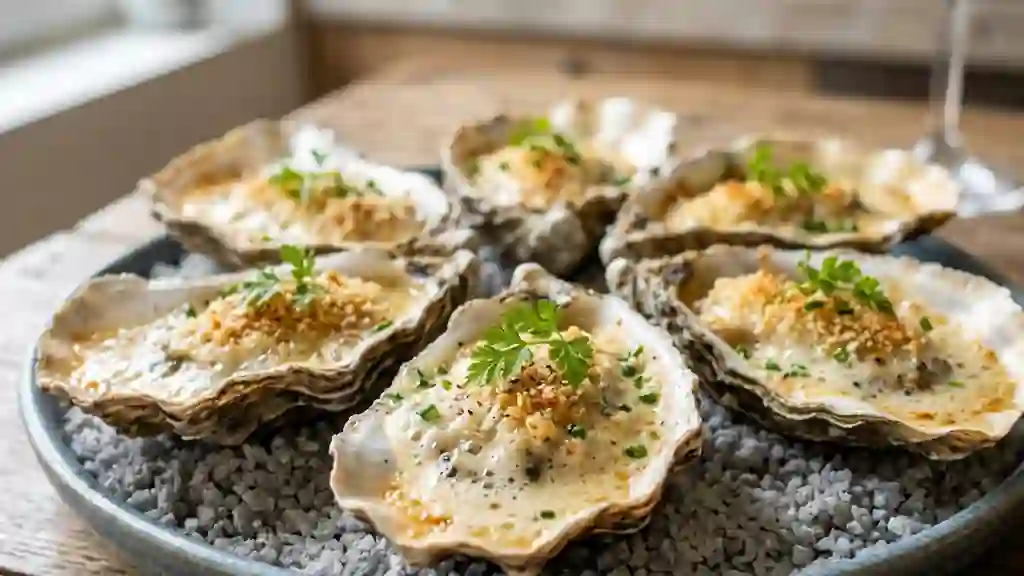 Huîtres chaudes au champagne, croûte craquante - Photo de présentation