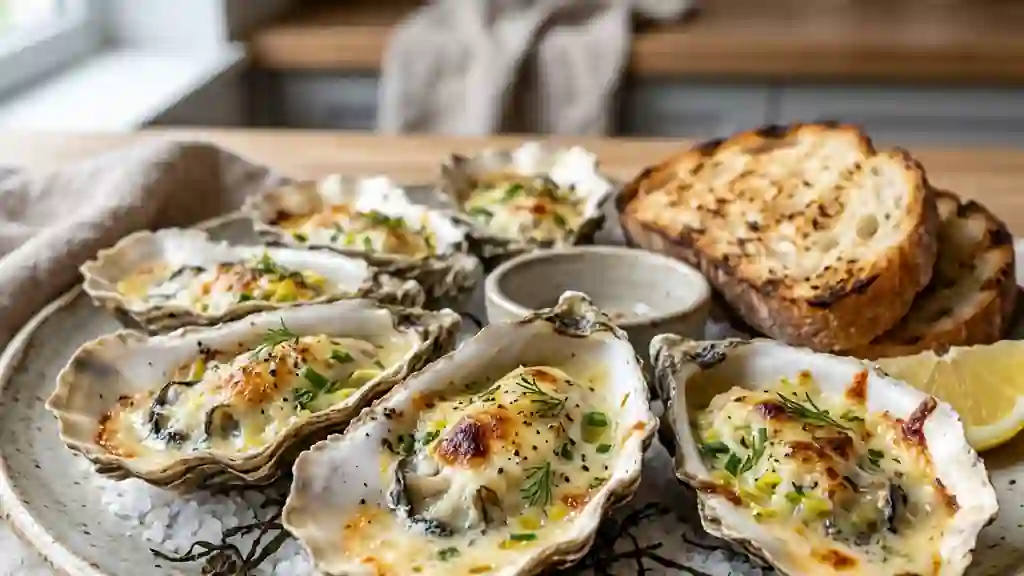 Huîtres gratinées au camembert et poireaux - Photo de présentation