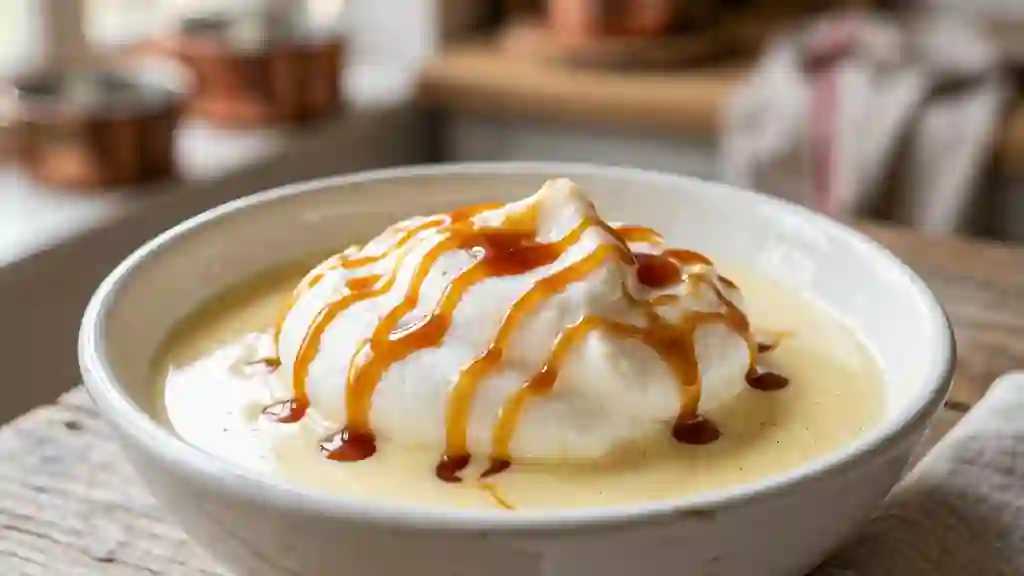 Île flottante nuageuse au caramel - Photo de présentation