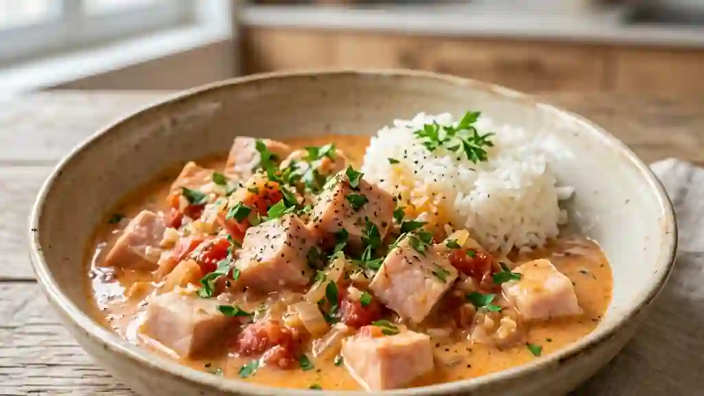 Jambon fondant sauce crème-tomate - Photo de présentation