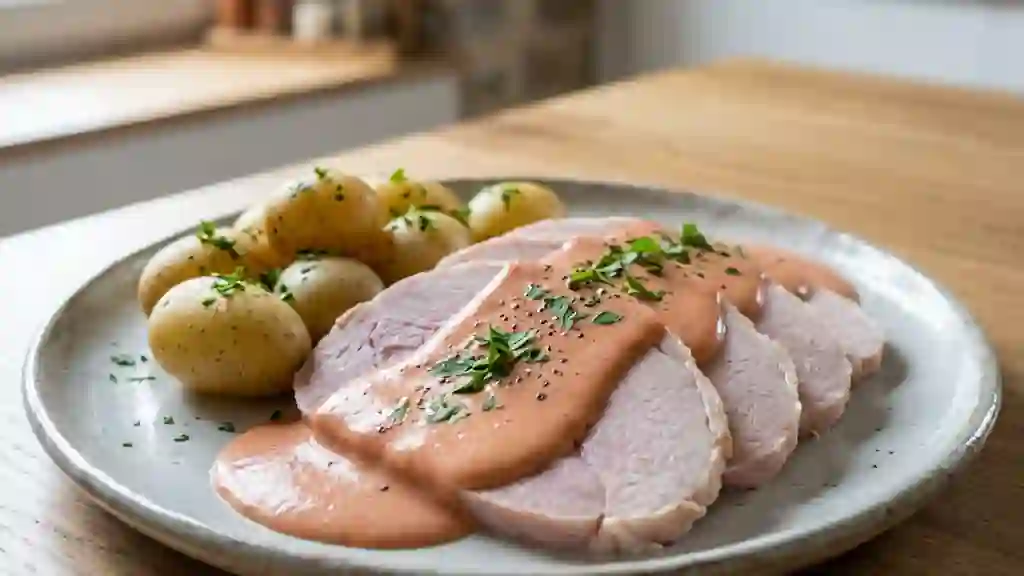Jambon fondant et sa sauce aurore veloutée - Photo de présentation