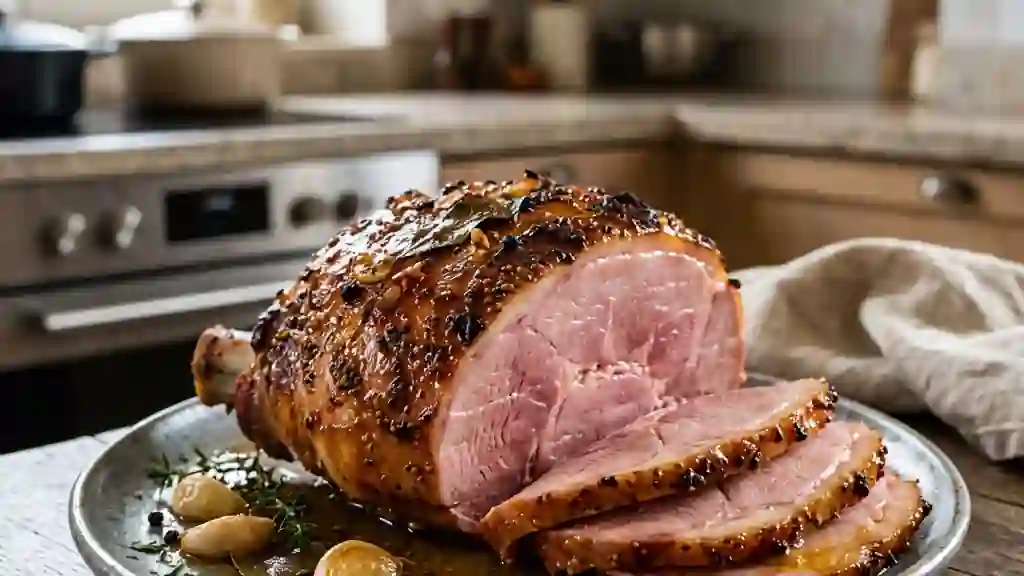 Jambon à l'os laqué au miel et moutarde - Photo de présentation