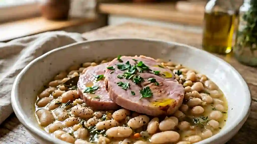 Jambon fondant et mogettes de Vendée crémeuses - Photo de présentation