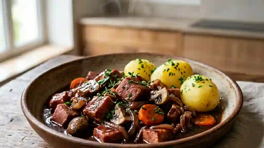 Jambon Bourguignon fondant à la sauce vin rouge - Photo de présentation