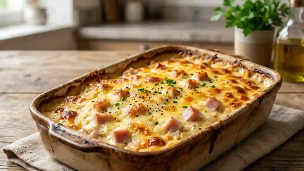 Gratin de jambon onctueux au gruyère fondu - Photo de présentation