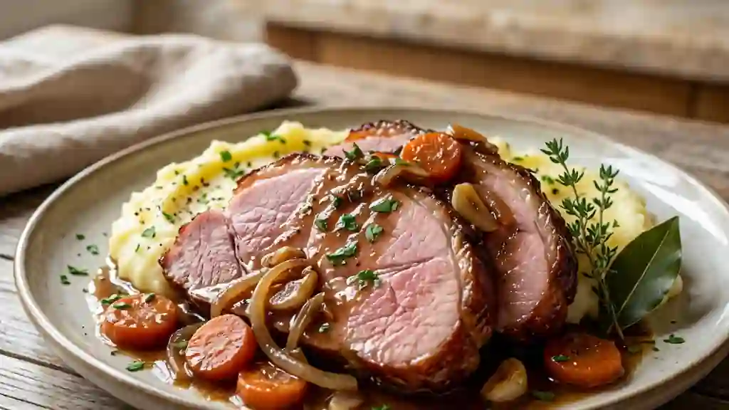 Jambon braisé fondant au jus de thym - Photo de présentation