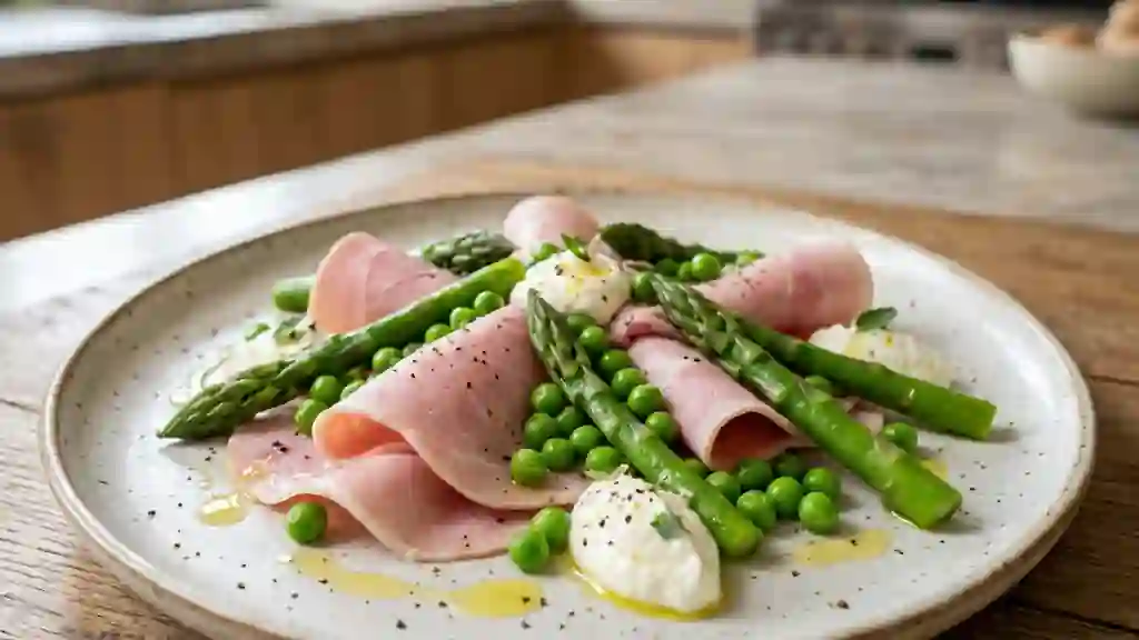 Jambon frais aux asperges et petits pois - Photo de présentation