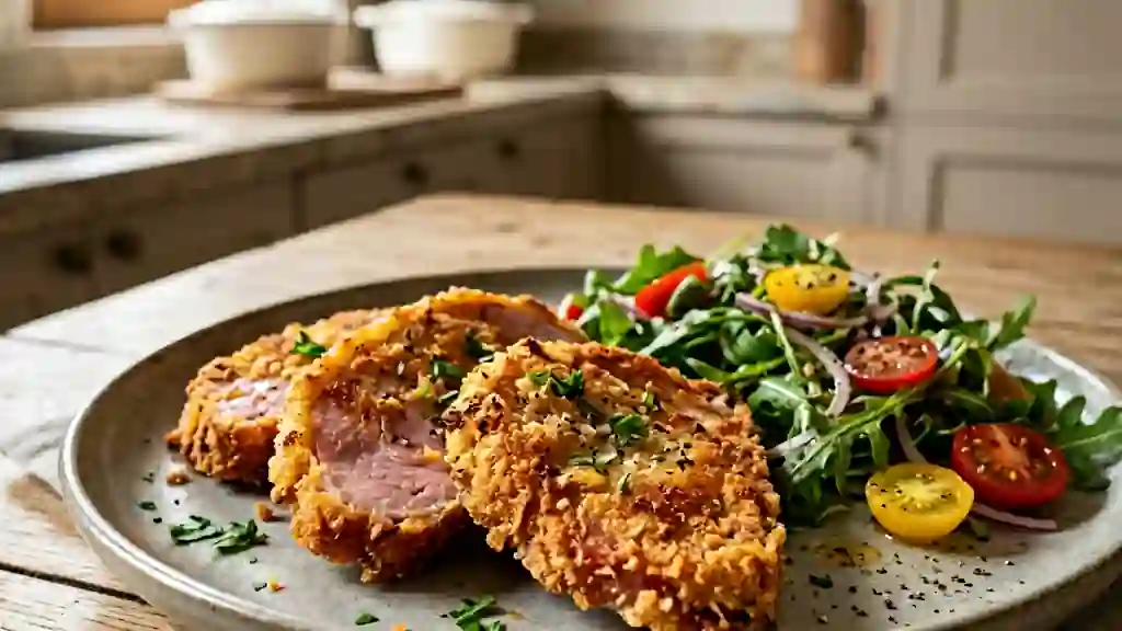 Jambon pané à l'œuf et croûte dorée - Photo de présentation