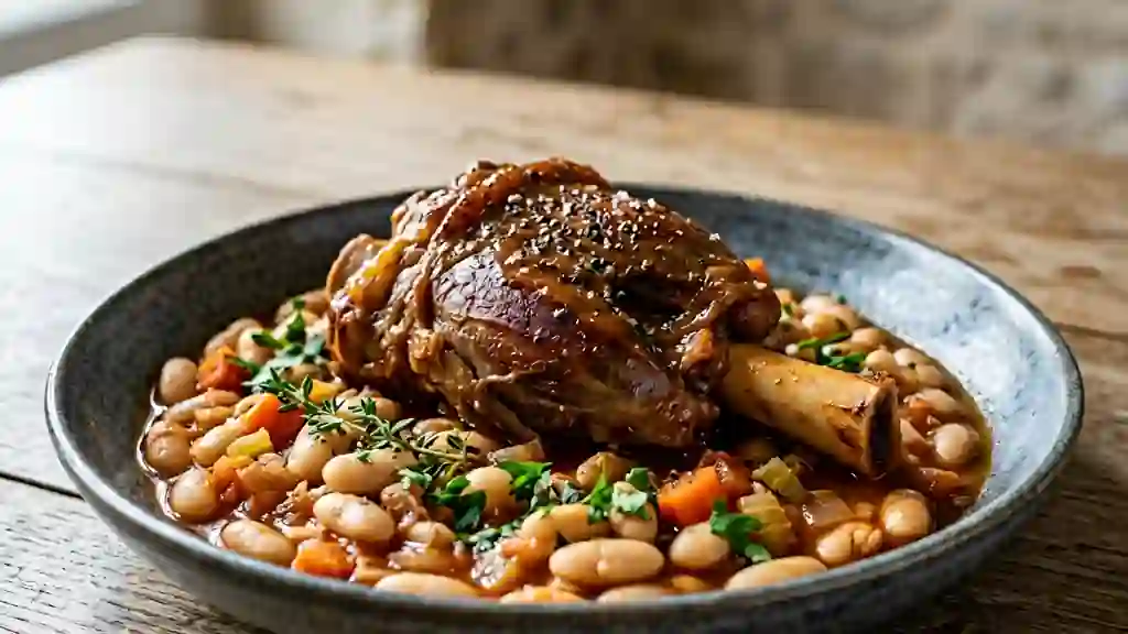 Jarret de veau braisé et haricots fondants - Photo de présentation