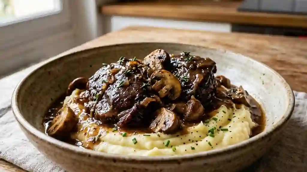 Joues de porc confites aux champignons - Photo de présentation