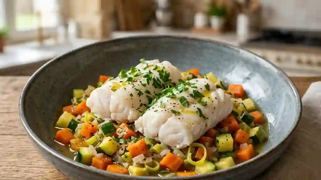 Joues de cabillaud fondantes aux petits légumes - Photo de présentation