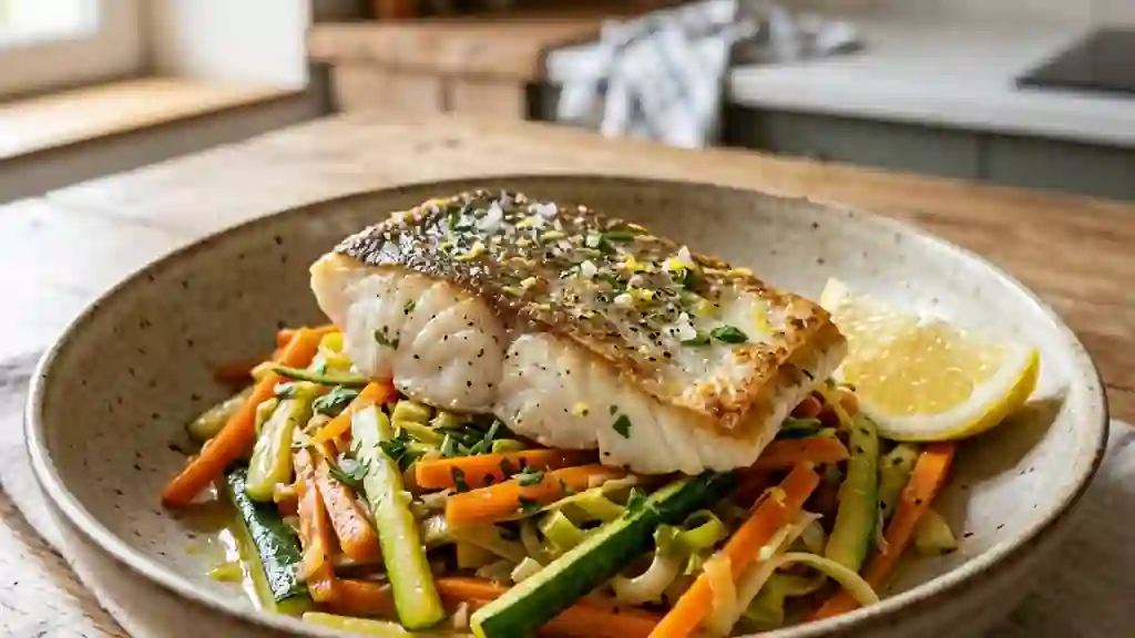 Poisson blanc fondant et julienne croquante - Photo de présentation