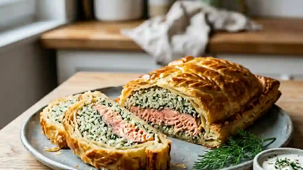 Koulibiac de saumon au feuilletage croustillant - Photo de présentation