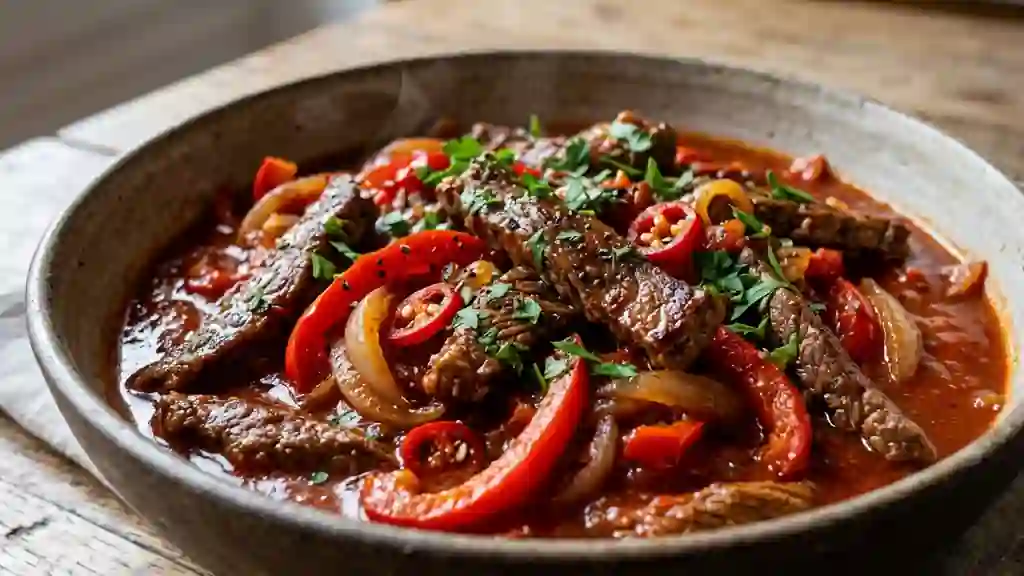 Bœuf sauté piquant et poivrons fondants - Photo de présentation