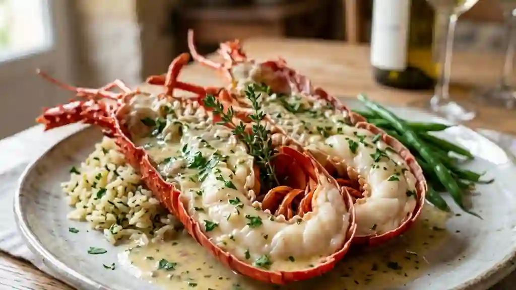 Langouste nacrée au vin blanc et herbes fraîches - Photo de présentation