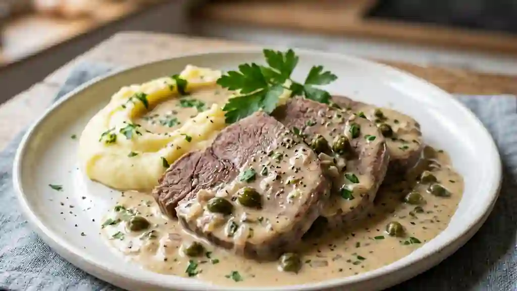 Langue de bœuf fondante et sa sauce acidulée - Photo de présentation