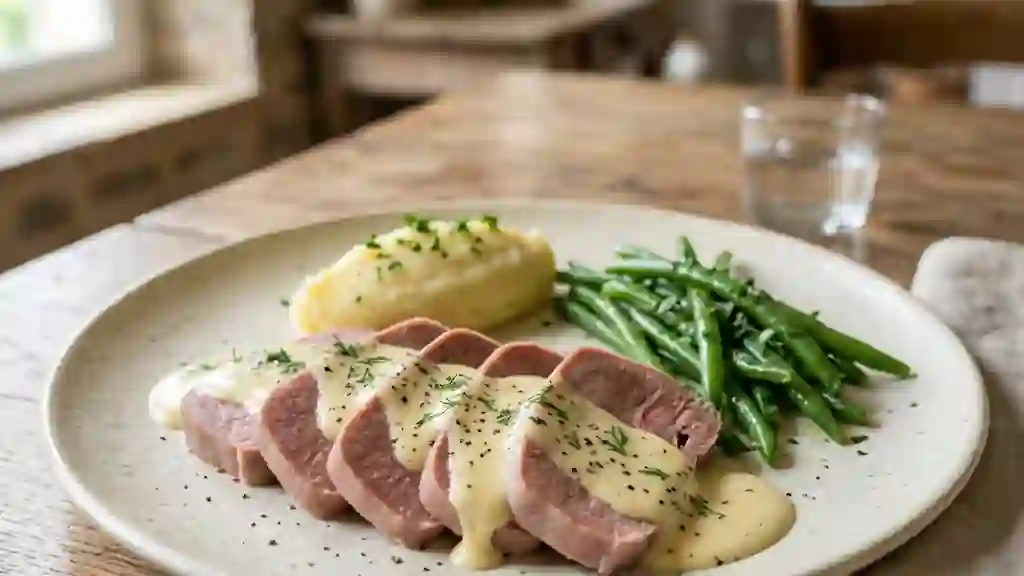 Langue de veau fondante à la sauce anglaise - Photo de présentation