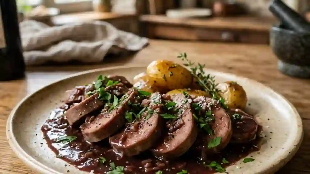 Langues de mouton au Bordeaux et échalotes - Photo de présentation