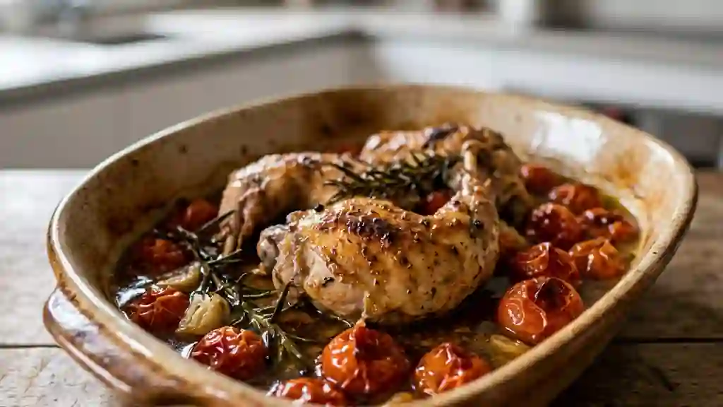 Lapin rôti à la partuisa et tomates confites - Photo de présentation