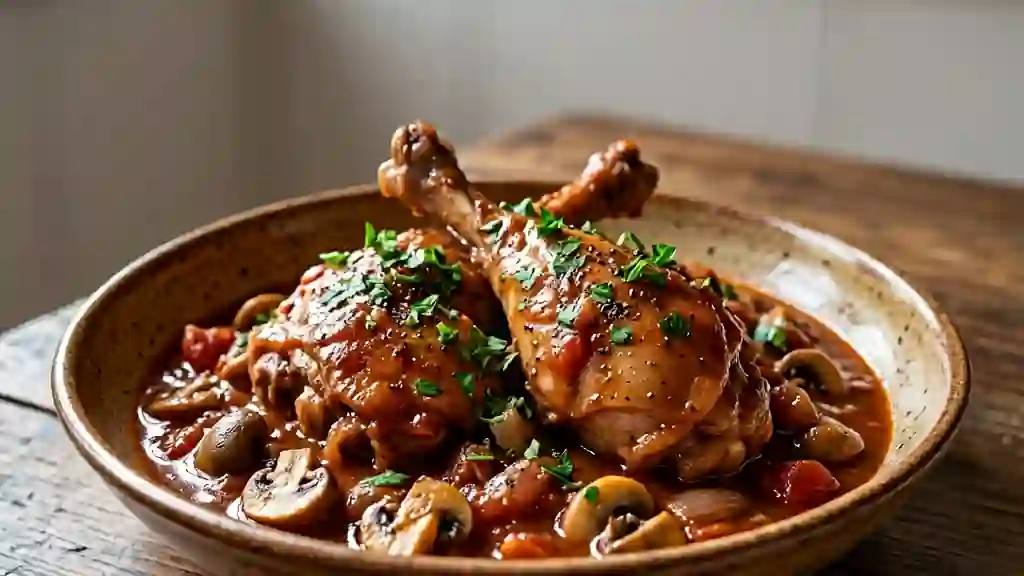 Lapin Marengo fondant, sauce onctueuse au vin - Photo de présentation