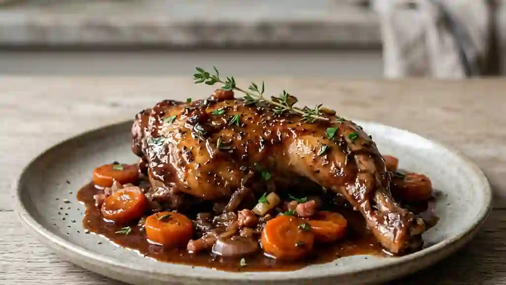 Lapin braisé au vin rouge et aromates - Photo de présentation